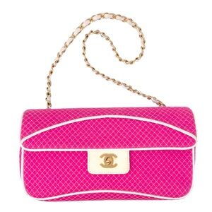 Chanel classic flap pink knit Valentine handbag bag